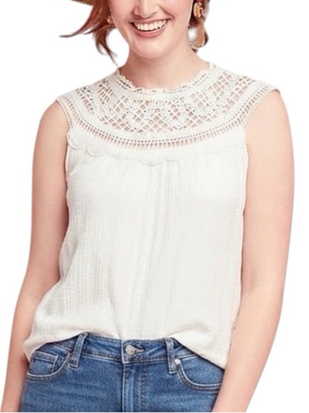 ANTHROPOLOGIE MEADOW RUE Sierra Crocheted Yoke Blouse Top Large